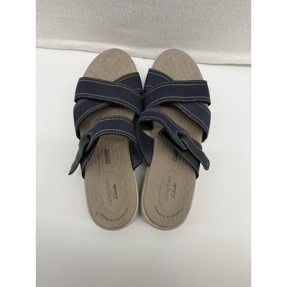 Clarks Women Elizabelle Bay Leather Sandal Navy Blue 7.5M Adjustable Straps - Picture 1 of 5